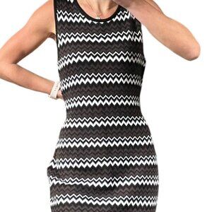 Calvin Klein Brown Black White Chevron Striped Knit Sweater Dress Size M